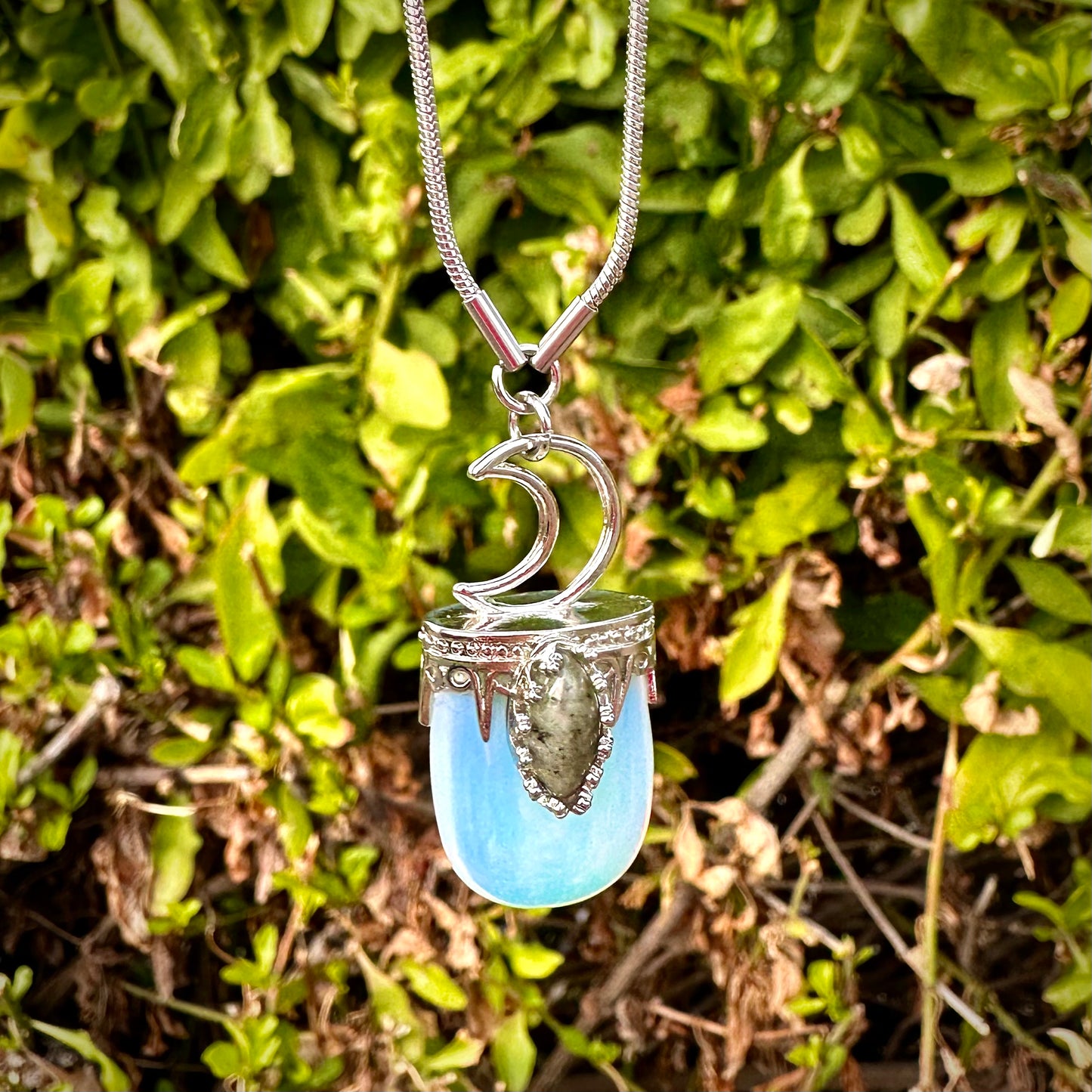 Opalescent Moon Earplug Necklace