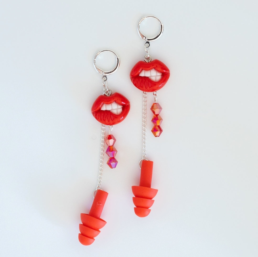 Red lips Earplug earrings
