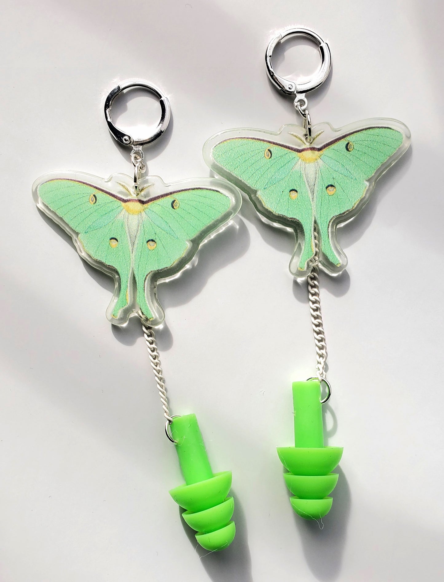luna moth earplug earrings