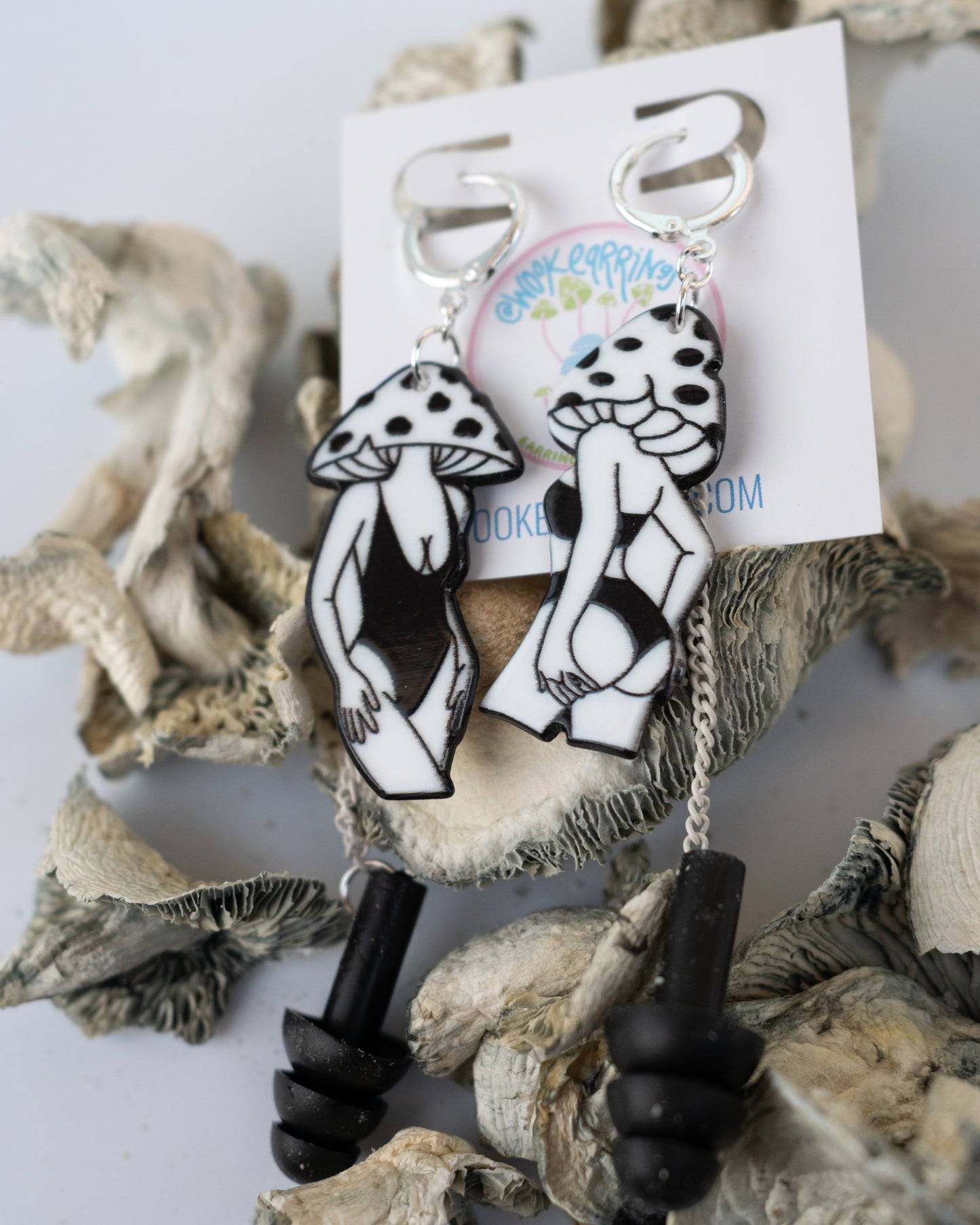 Mushroom lady earplug earrings