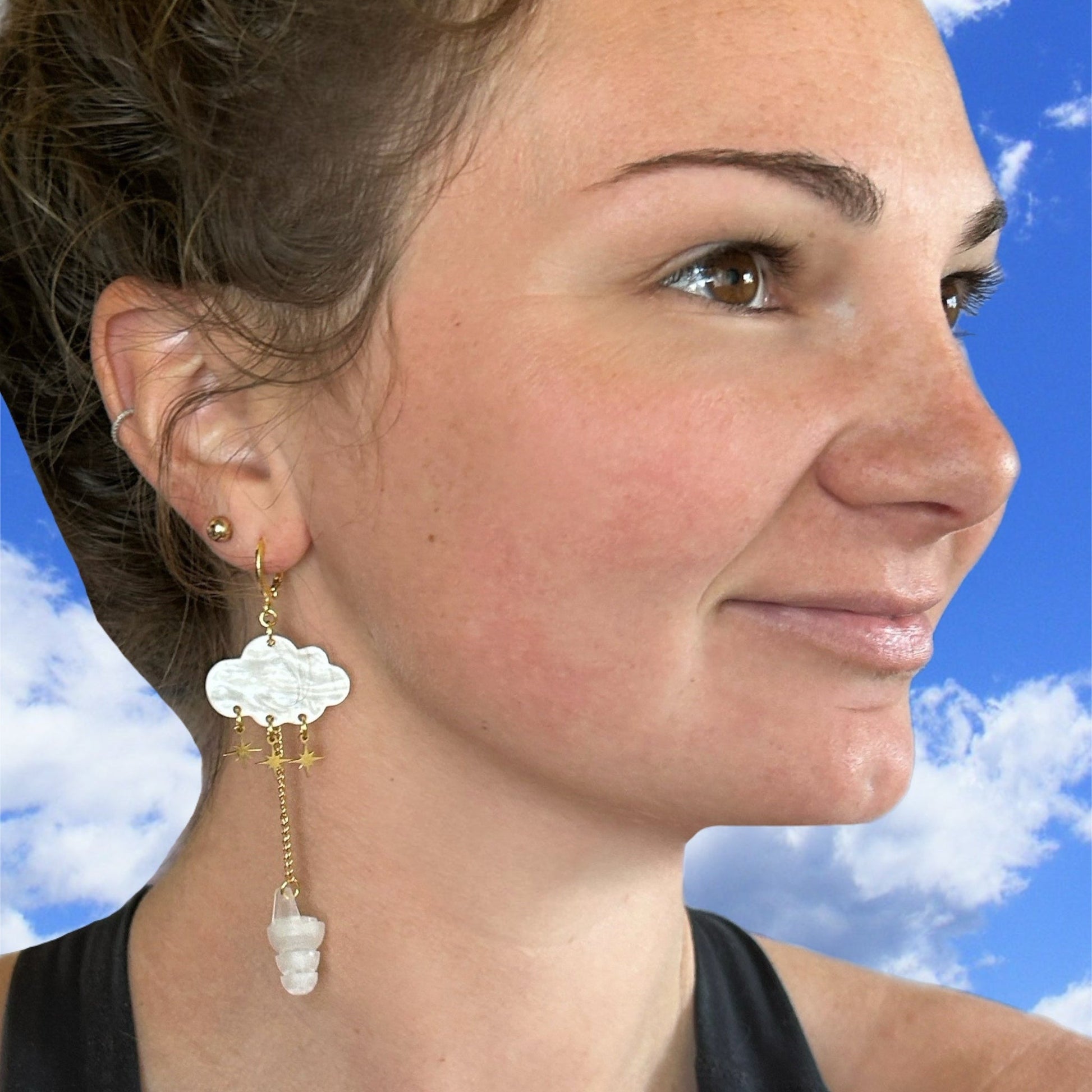 cloud earrings with earplugs attached