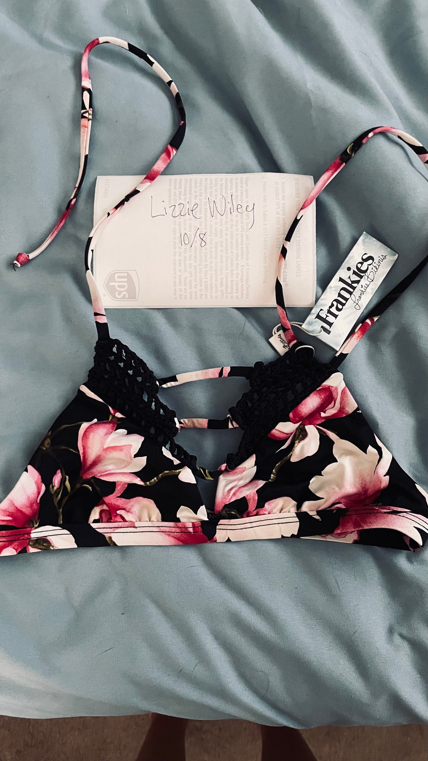Black and pink foral bikini suit