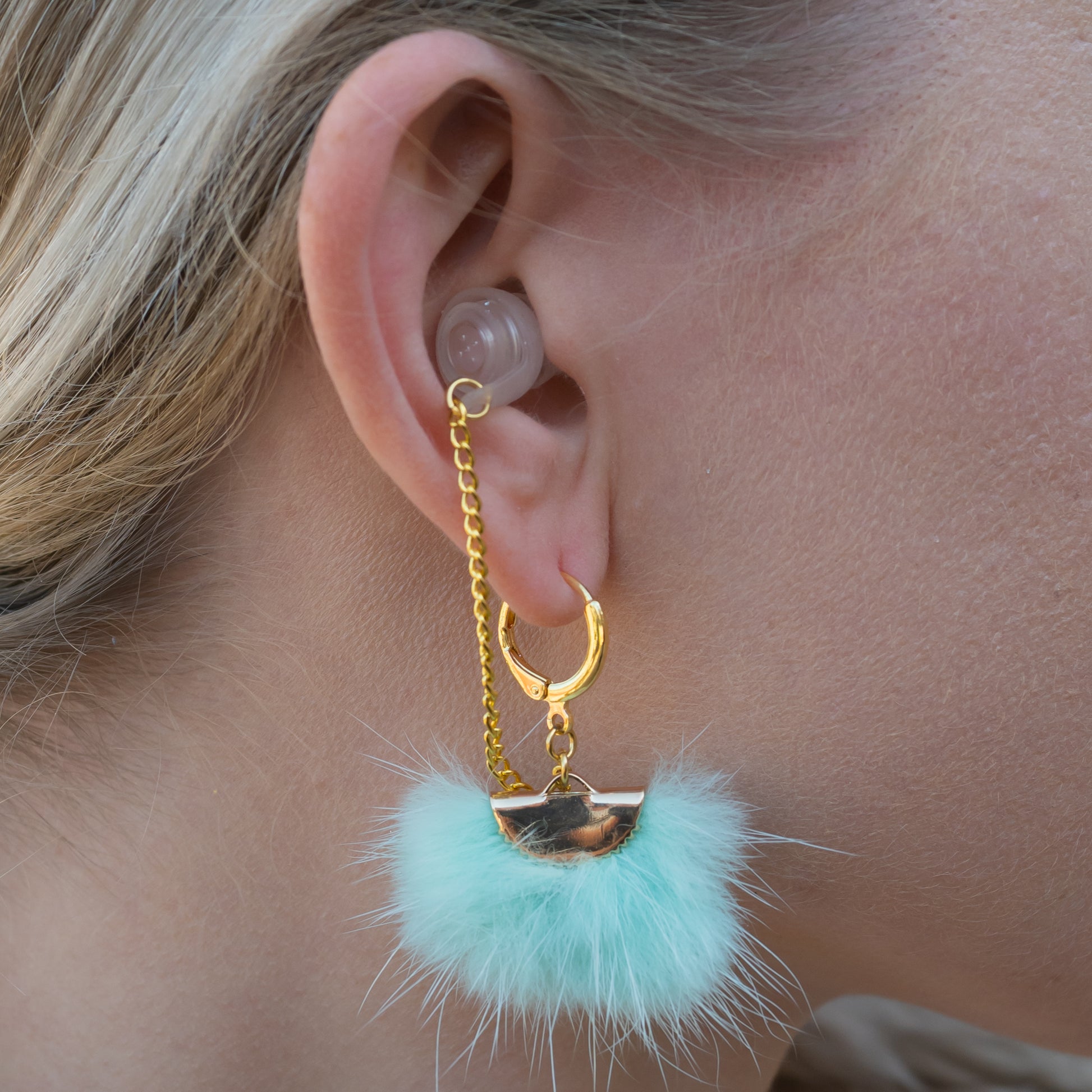 Earplug Earring Green Fan