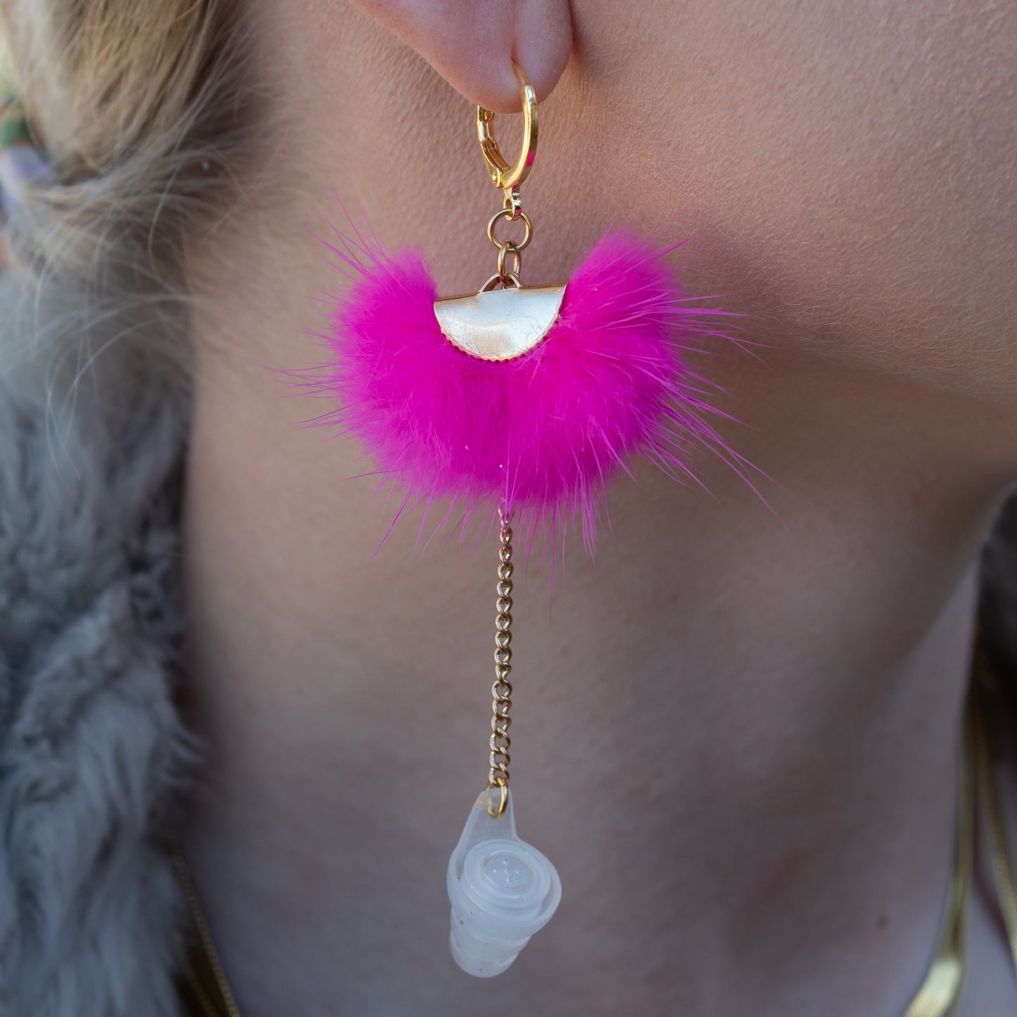 Earplug Earring Pink Fan