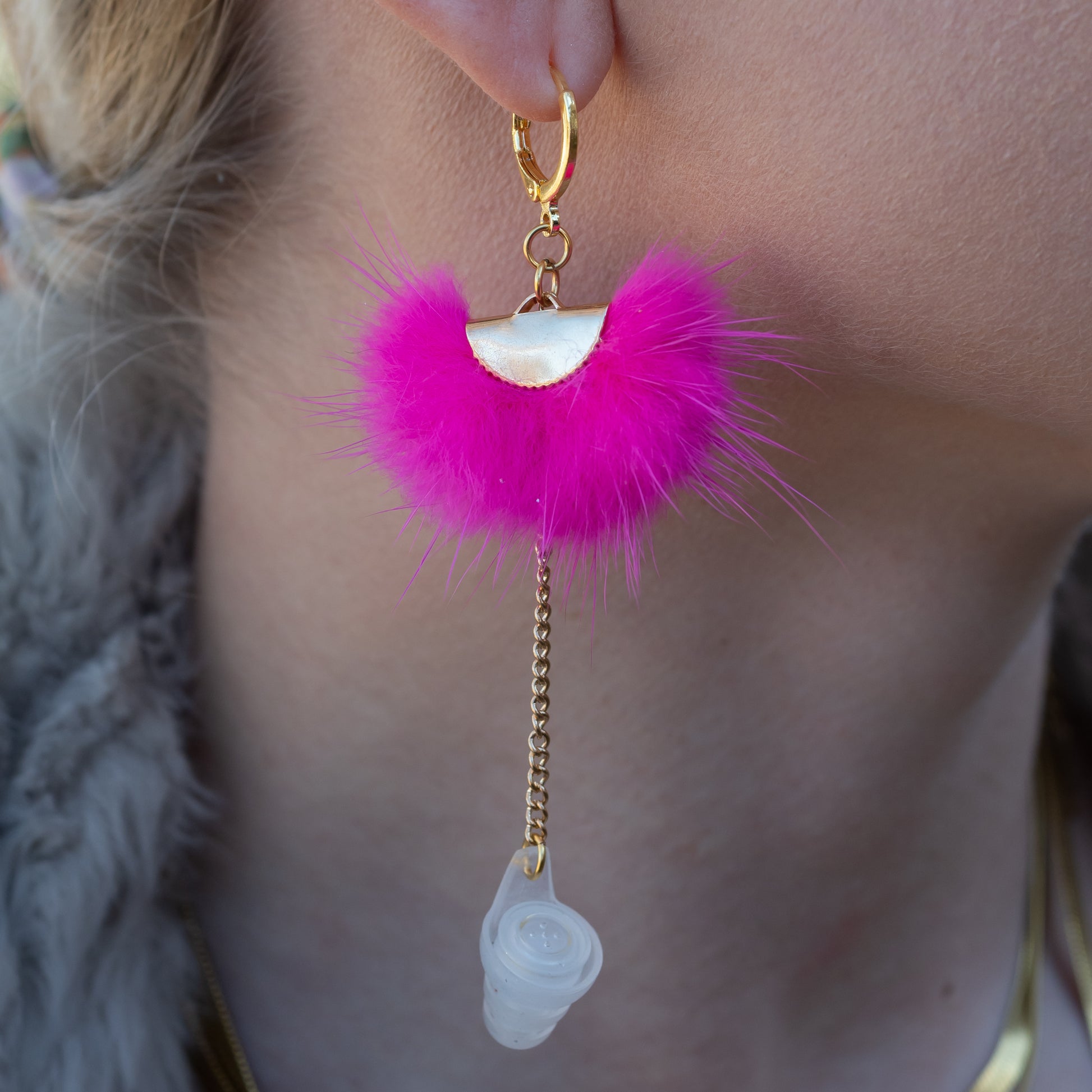 Earplug Earring Pink Fan