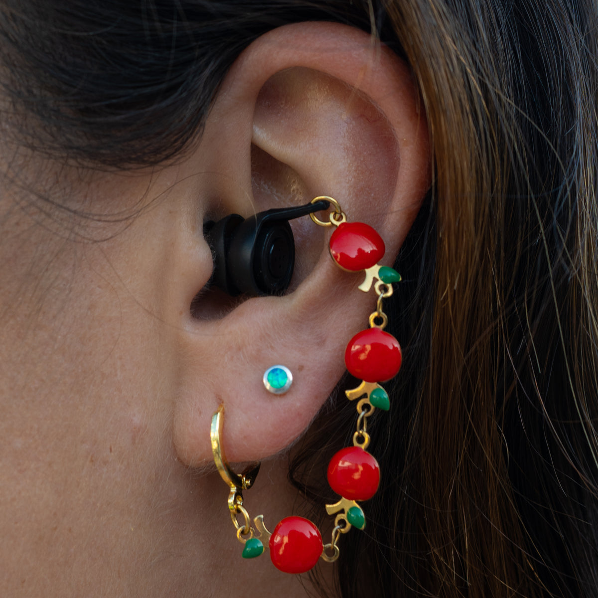 High Fidelity Earplug Earrings for Teachers With Apple Chain
