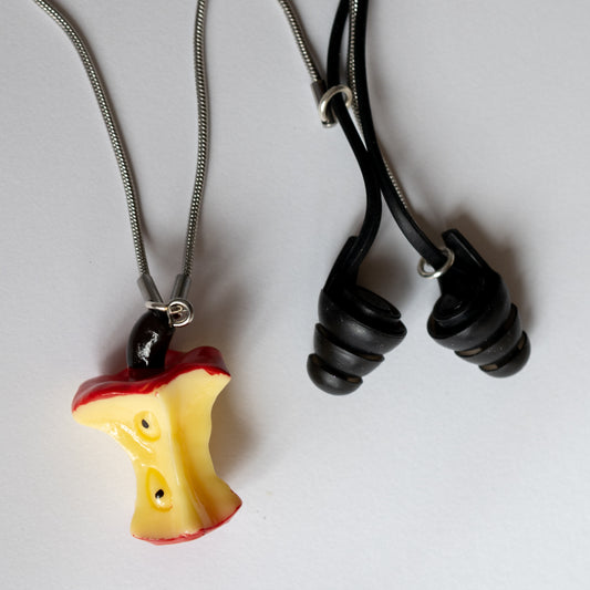 Rotten Apple high fidelity tethered earplug necklace for classroom noise reduction Color Red Delicious