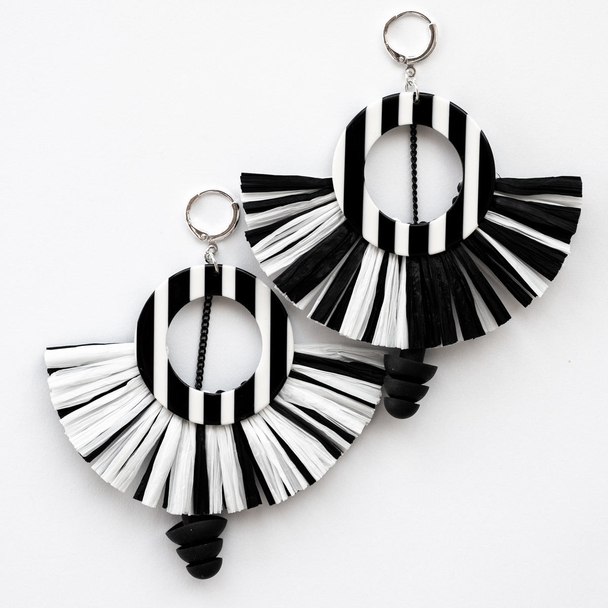 striped chic black and white earplug earrings for concerts